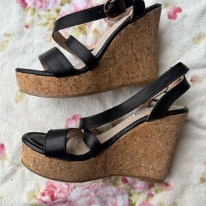 ✨3/$30✨KAYLEEN Black Cork Wedge Sandals, Black Straps Size 6